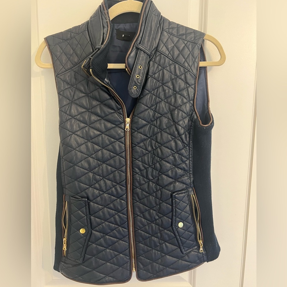 Fate - Navy Faux Leather Quilted Vest - M